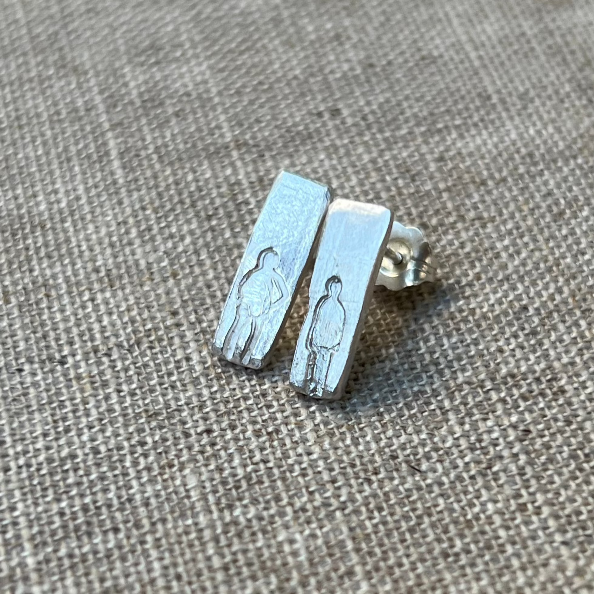 CAST SILVER - silver FOLK studs - hand formed lost wax earrings MMCSS09