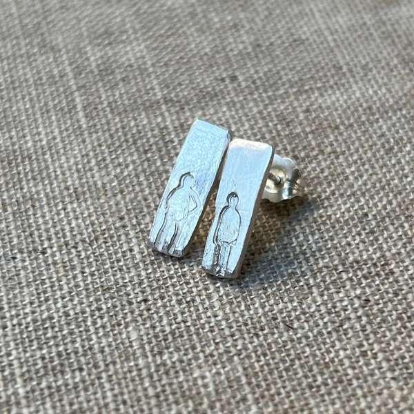 CAST SILVER - silver FOLK studs - hand formed lost wax earrings MMCSS09