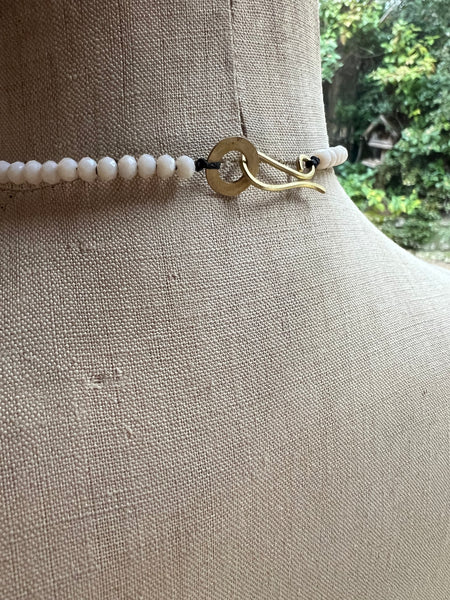 BEADED - Brass heart vintage glass bead necklace in pink and blush with teal detail