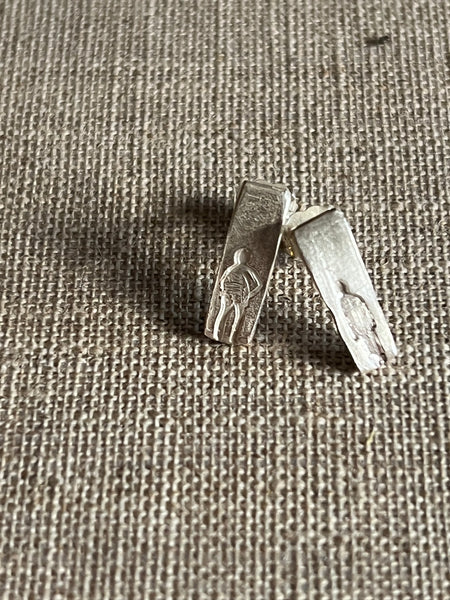 CAST SILVER - silver FOLK studs - hand formed lost wax earrings MMCSS09