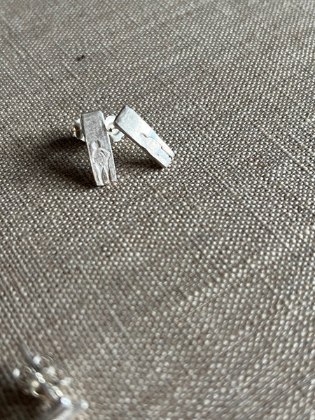 CAST SILVER - silver FOLK studs - hand formed lost wax earrings MMCSS09