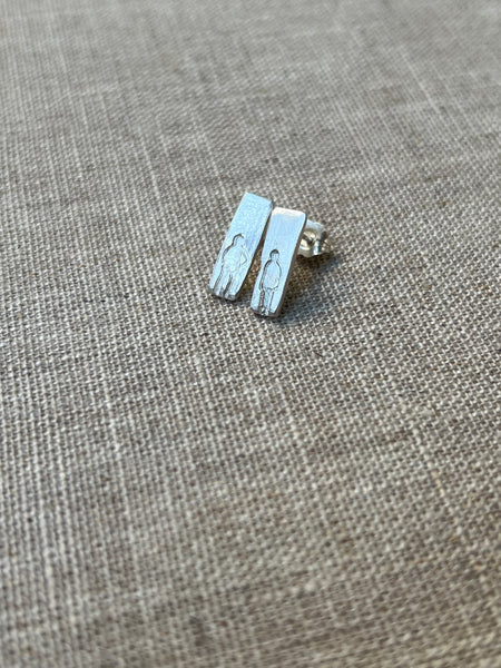 CAST SILVER - silver FOLK studs - hand formed lost wax earrings MMCSS09