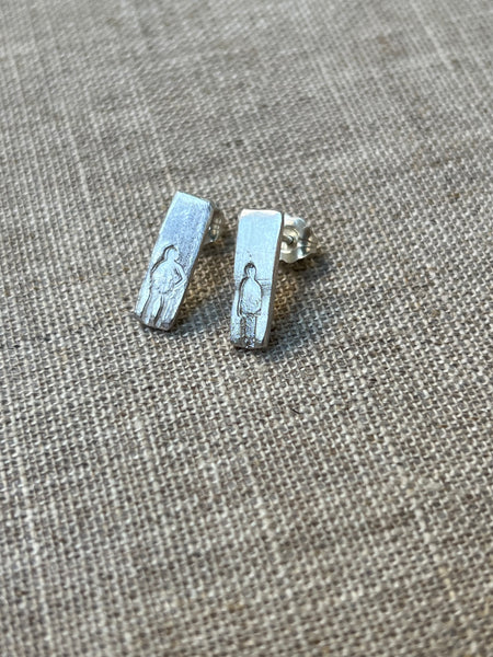 CAST SILVER - silver FOLK studs - hand formed lost wax earrings MMCSS09