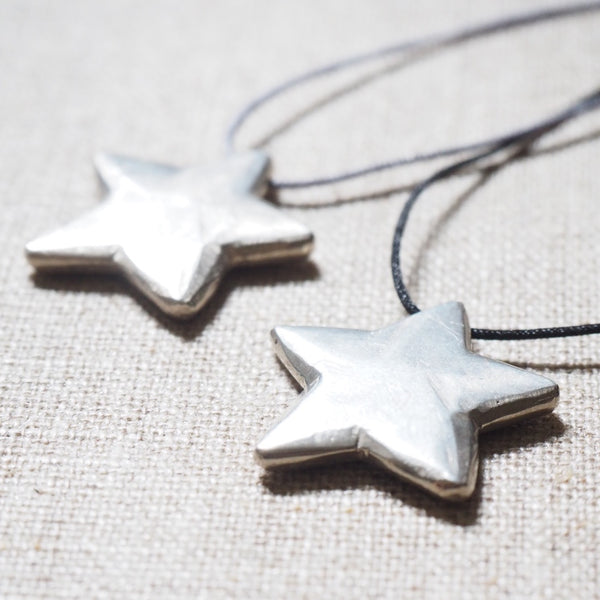 CAST SILVER - silver solid star pendant - carved lost wax necklace MMCSN02