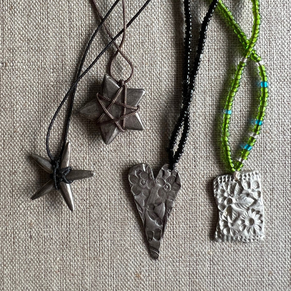 CAST SILVER - oxidised sterling solid silver star necklace