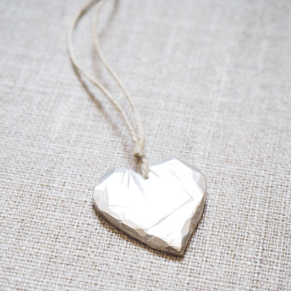 CAST SILVER - carved heart pendant - carved lost wax necklace MMCSN04