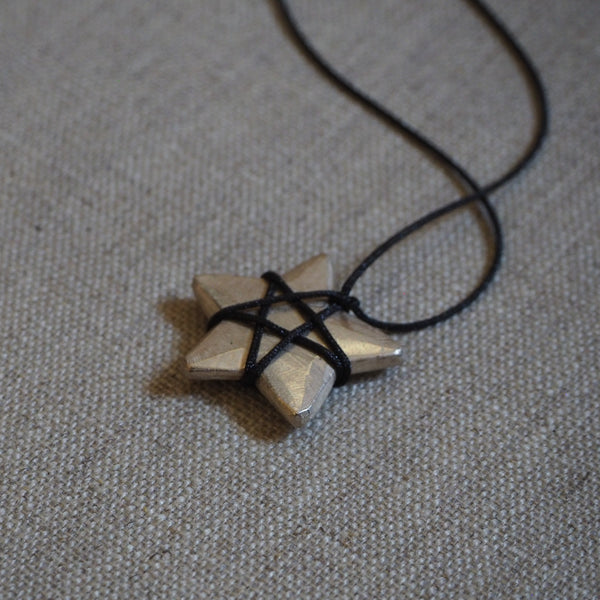 CAST SILVER - silver solid star wrapped pendant - carved lost wax necklace MMCSN02