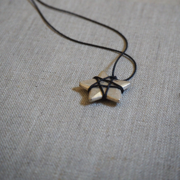 CAST SILVER - silver solid star wrapped pendant - carved lost wax necklace MMCSN02