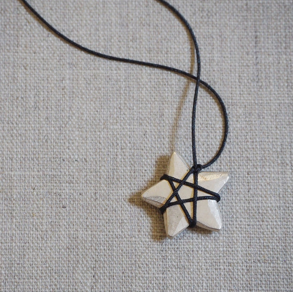 CAST SILVER - silver solid star wrapped pendant - carved lost wax necklace MMCSN02