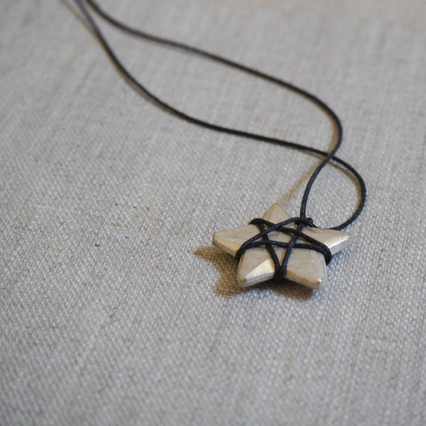 CAST SILVER - silver solid star wrapped pendant - carved lost wax necklace MMCSN02