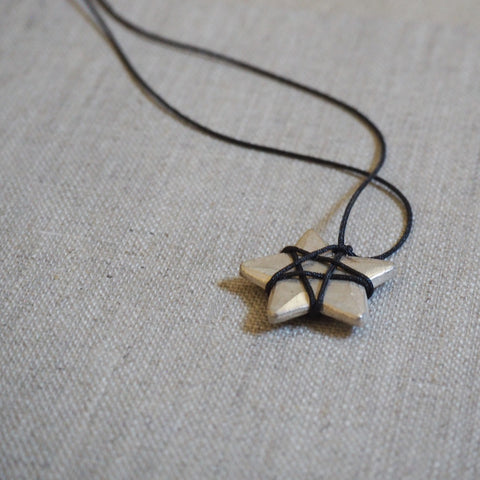 CAST SILVER - silver solid star wrapped pendant - carved lost wax necklace MMCSN02