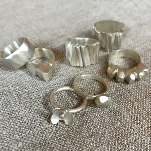 CAST SILVER - silver faceted rock ring - hand carved lost wax ring MMCSR02