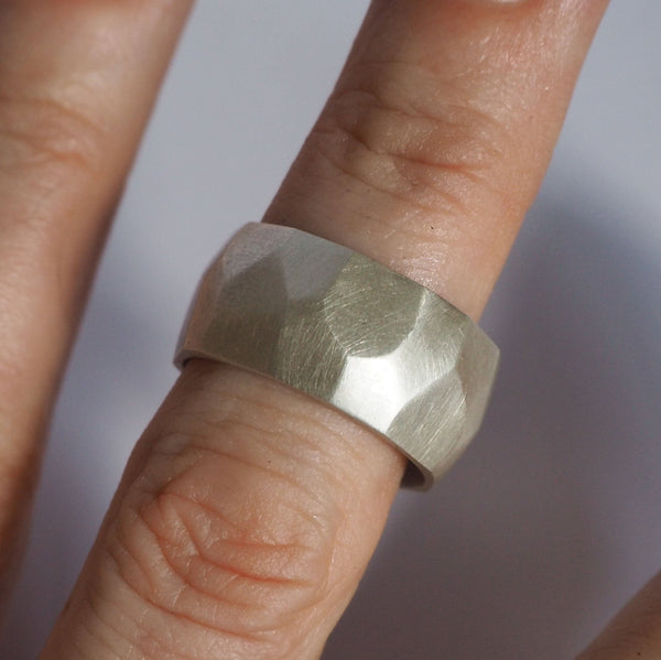 CAST SILVER - silver faceted rock ring - hand carved lost wax ring MMCSR02
