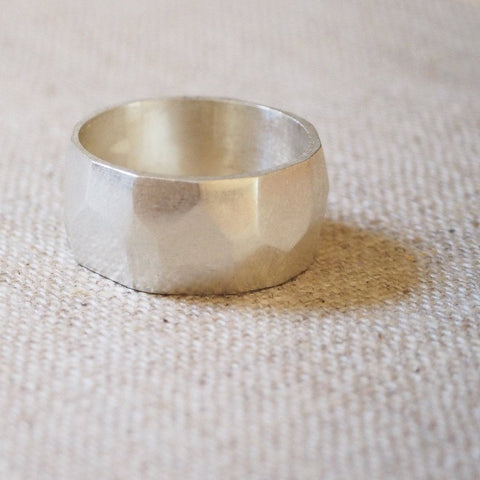 CAST SILVER - silver faceted rock ring - hand carved lost wax ring MMCSR02