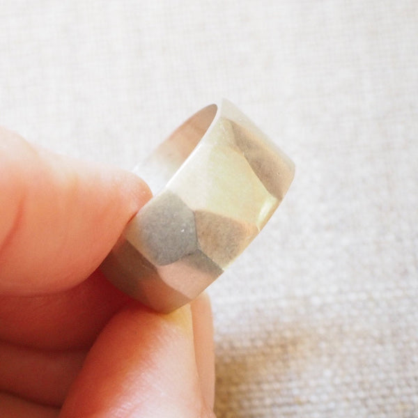 CAST SILVER - silver faceted rock ring - hand carved lost wax ring MMCSR02